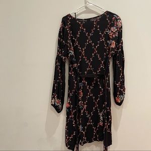 Anthropologie Black Bird Flower Long Sleeve Dress